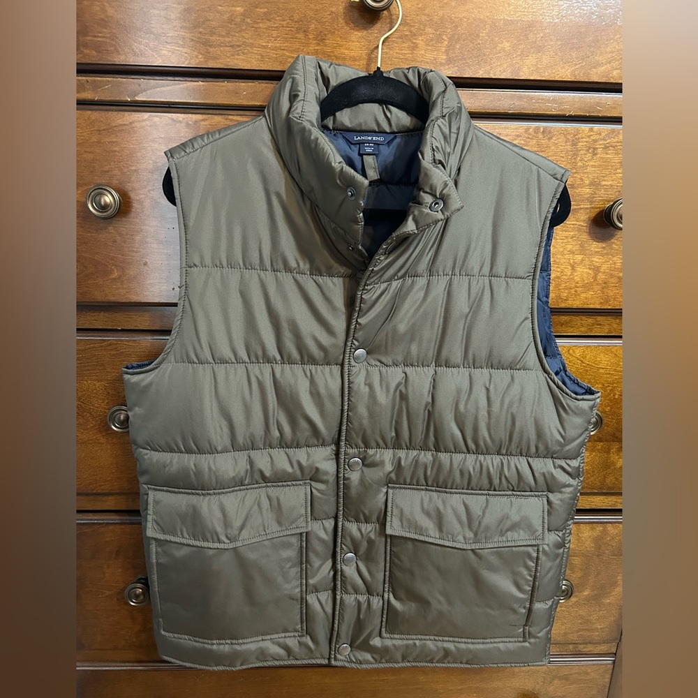 Lands' End Men's Khaki Quilted Puffer Vest